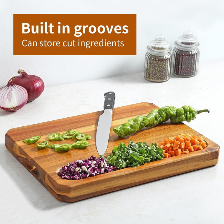 Large wood Cutting Board for Kitchen with Juice Handles , Chopping Board Cheese Charcuterie Board (Striped cutting board)