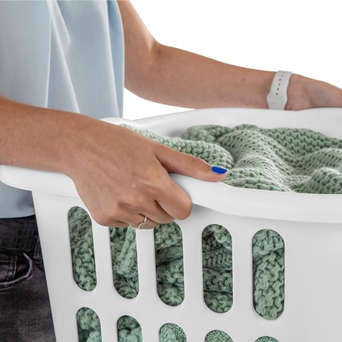 Sterilite 12-Pack Rectangular Laundry Basket, Plastic Clothes Hamper, 1.5 Bushel, White - Dirty Clothing Storage Organizer with Handles for Bedroom, Bathroom, and Closet