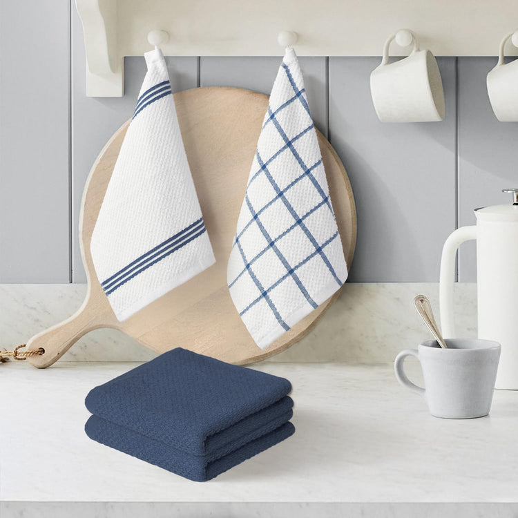 Artoid Mode Ring Spun Cotton Blue Dishcloth Kitchen Towels, 12x12 Inch Ultra Soft Absorbent Quick Drying Household Cleaning Kitchen Rags Set of 6 - Nestoria