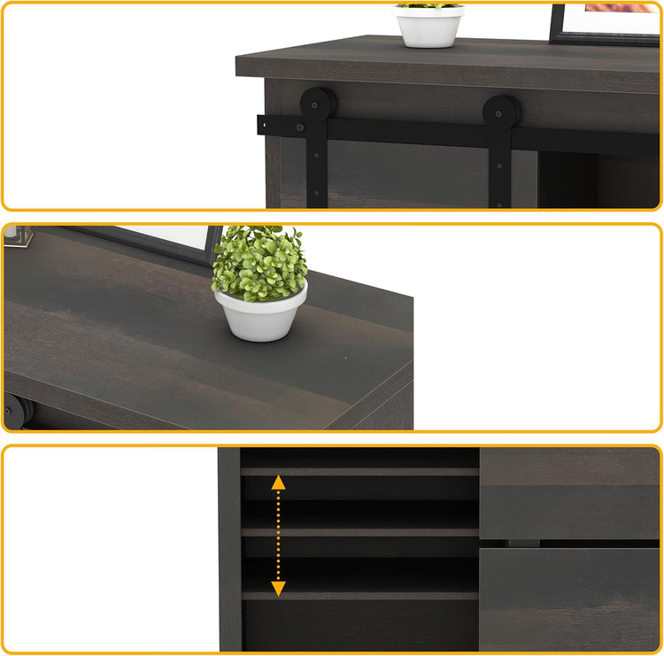 NSdirect Sideboard Coffee Bar Cabinet,Modern Farmhouse Buffet Station Sliding Barn Door Storage Credenza Console with Slat and Shelf Entryway Storage Cabinet Kitchen Dining Living Room, Brown