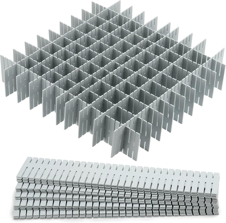 acDesign 40Pcs Grid Drawer Dividers, Adjustable Drawer Organizer for Socks, Underwear, Lingerie, Makeup, Bedroom Office Kitchen Storage (Grey)