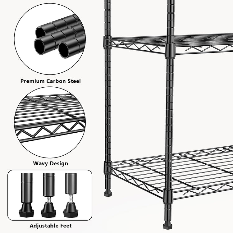 1000 lbs 4Tier Shelf Metal Storage Shelves Wire Rack Closet Organizers for Garage Kitchen Bathroom Laundry Black 13.7" D x 29.5" W x 47.2" H (4 Count)