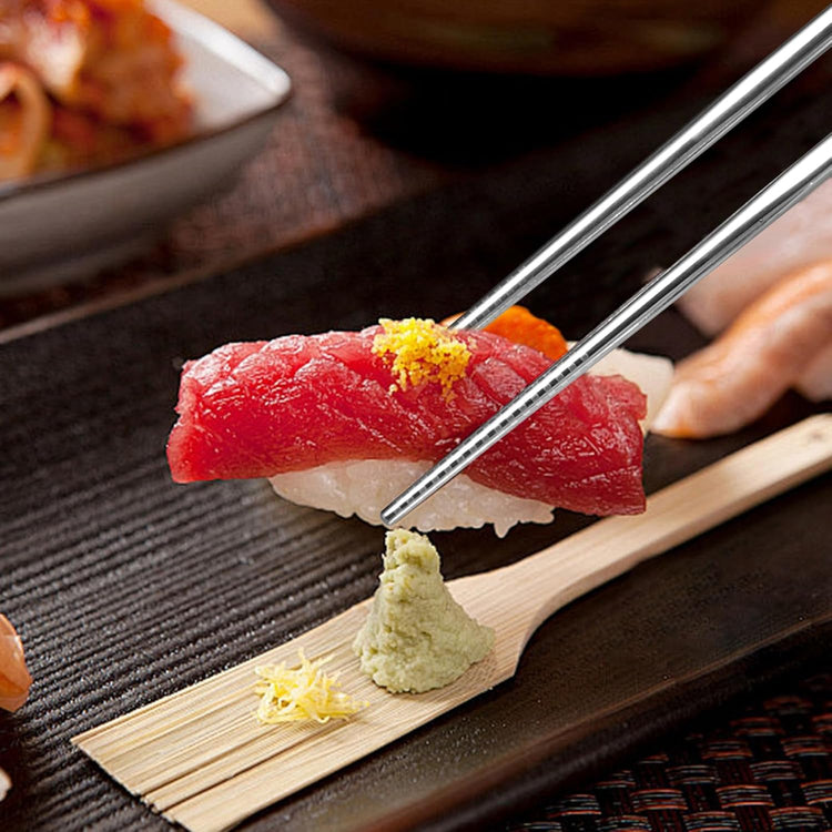 Metal Chopsticks, 5 Pairs 316L Stainless Steel Chopstick,Non-Slip Sushi Chop sticks with Laser Engraving, Reusable Chopsticks for Japanese Cuisine (9.25 Inch)