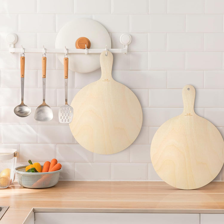 G.a HOMEFAVOR 2-Piece Wooden Pizza Peel: 12 Inch Pizza Spatula with Wood Handle Suitable for 12"x12" Pizzas - Large Cutting Board for Transferring Pizza in Oven