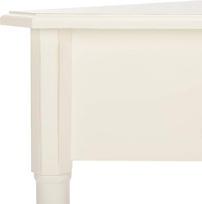 SAFAVIEH Home Collection – Gomez Distressed Cream Corner Accent Table with Drawer & Shelf, Space-Saving Triangular Design, Small Space Storage Table (AMH5709C)