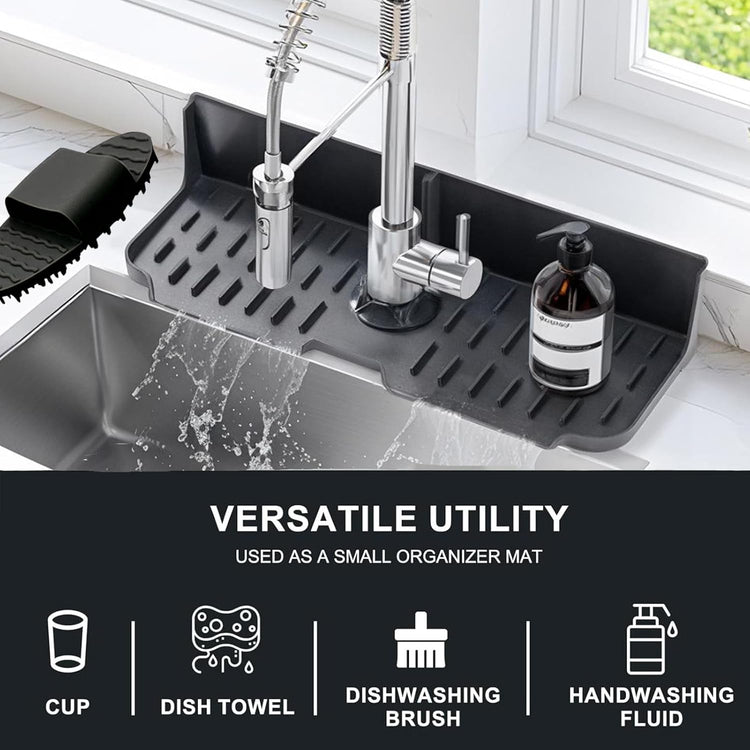 Kitchen Sink Splash Guard,Sink Draining Pad Behind Faucet,Faucet Mat for Kitchen Sink,Comes with a Silicone Brush for Cleaning Drying Mat for Countertop Protect