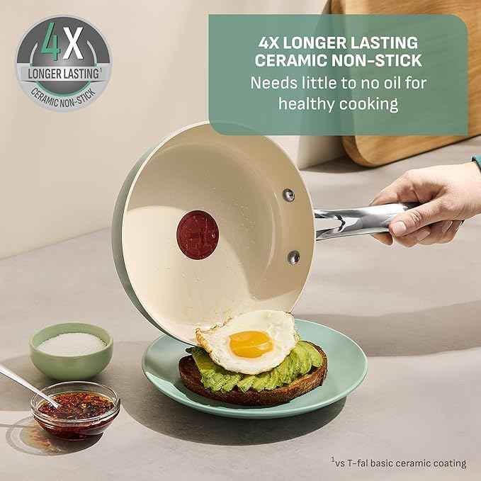 T-Fal Inspire Ceramic Frying Pans Nonstick 12 Inch Skillet, Oven Safe to 500°F, Cookware Stainless Steel Handle, Mint Green