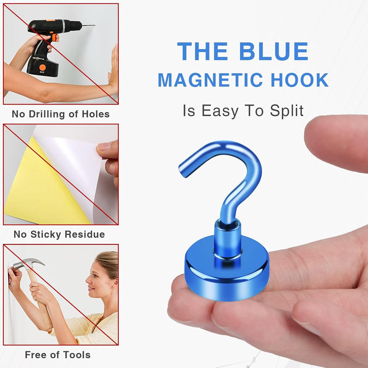 LOVIMAG Magnetic Hooks,25Lbs Magnet Hooks for Cruise Cabin, Magnetic Hooks for Hanging, Fridge, Classroom, Refrigerator, Ceiling, Office, Kitchen. Grill, Garage-6 Pack of Blue