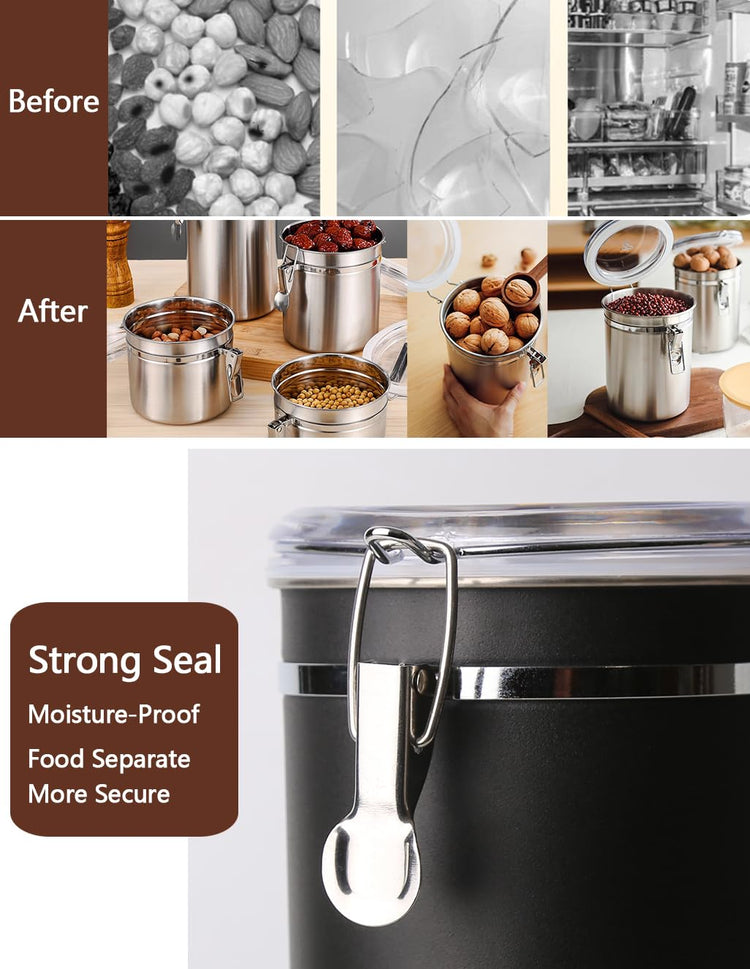 Stainless Steel Food Container with Clear Lids Airtight Storage Container Stackable Small Canisters Kitchen Pantry Storage for Cereal