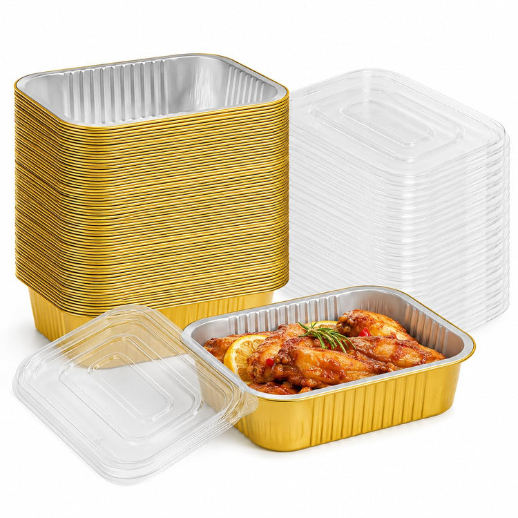 40 Pack 1.5 LB 7.2"×5"×1.8" Aluminum Pans with Lids Heavy Duty (40 Count)