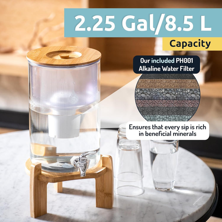 pH Recharge Glass Alkaline Water Filter Dispenser System