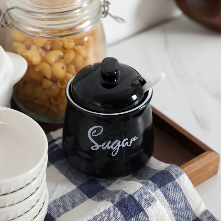 Farmhouse Porcelain Sugar Bowl with Lid and Spoon 12oz