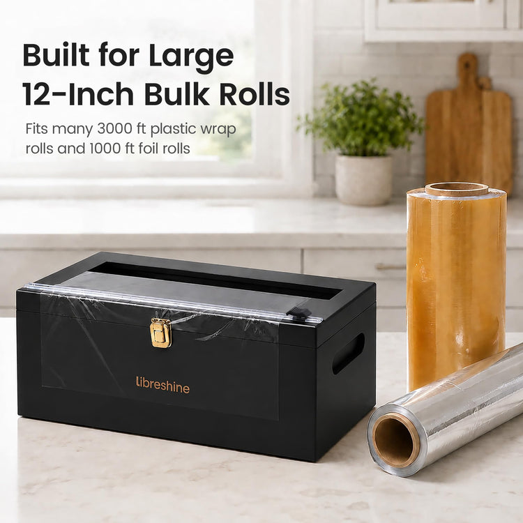 12 Inch Bamboo Plastic Wrap Dispenser with Cutter