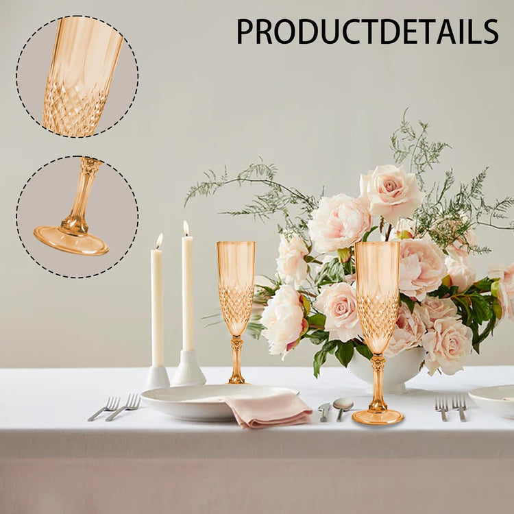 Plastic Champagne Flutes, 48PCS Gold Plastic Wine Glasses Goblets Reusable Champagne Flute for Weddings, Bachelor Parties, Toasting, and Events(48, Gold)