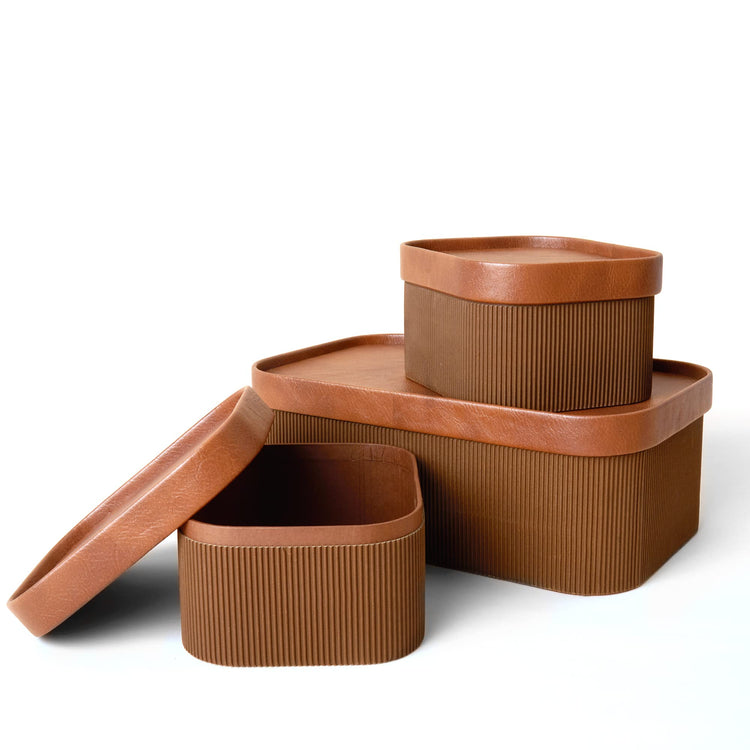 Decorative Storage Boxes with Lids Faux Leather (3 Count)