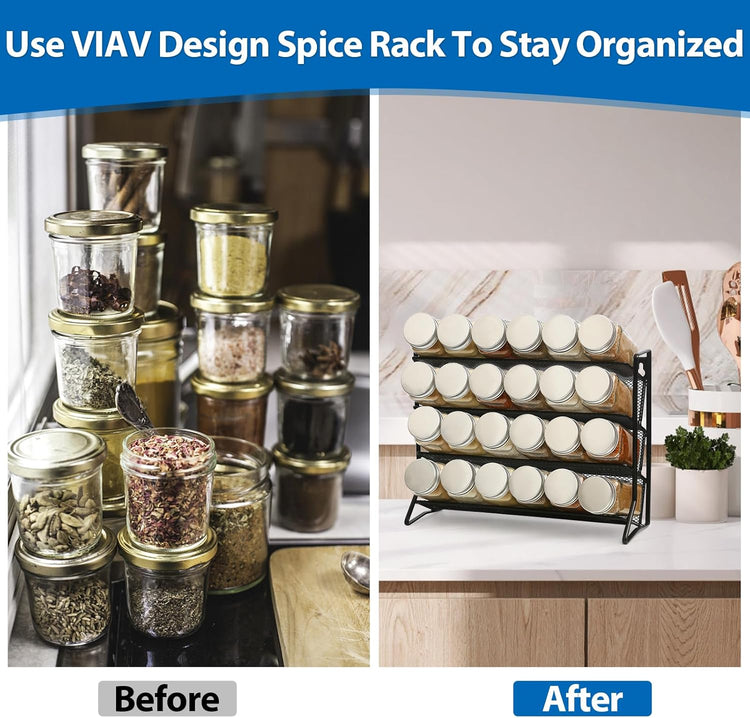 1PCS 4Tier Spice Rack for Counter Free Standing,Spice Rack for Inside Cupboard Hanging Wall Mounted Spice Seasoning Organiser Spice Jars Bottle Organizer for Kitchen Pantry(Black)