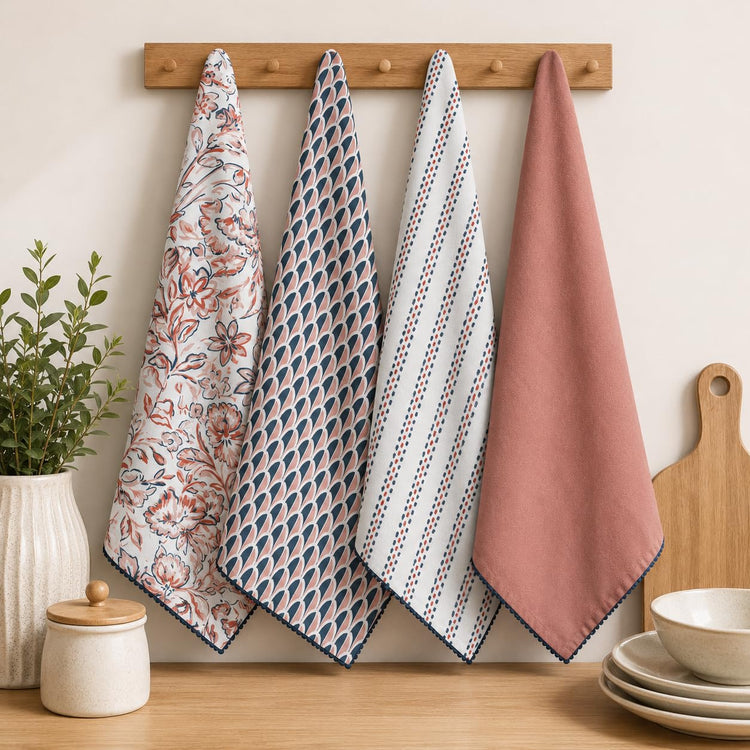 Printed Kitchen Dish Bar and Tea Towels Cotton (4 Count)