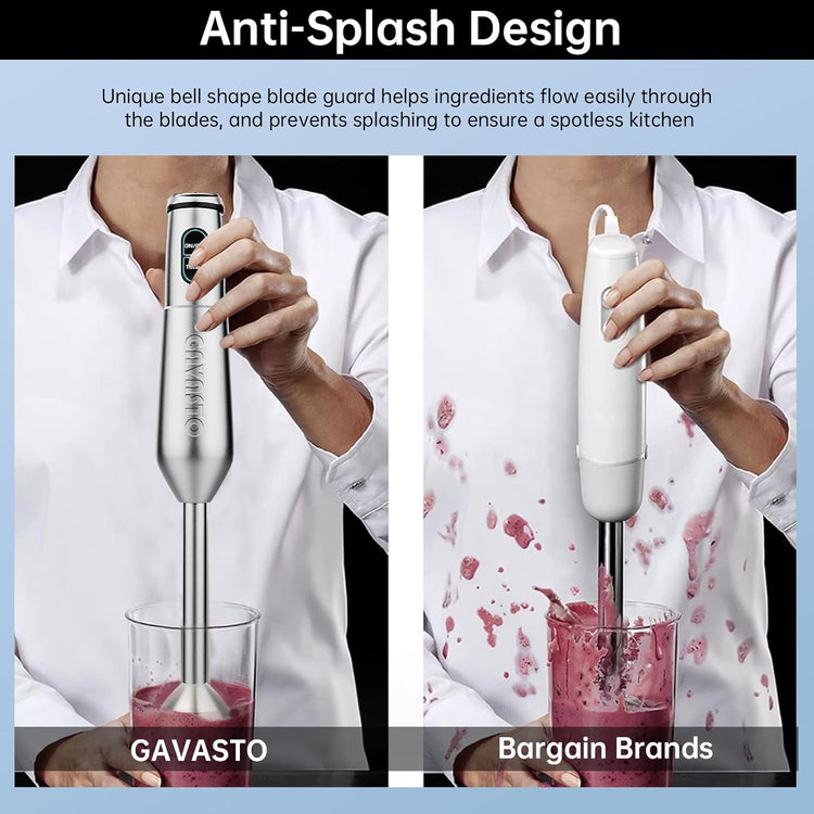 Immersion Blender 1000 Watts Scratch Resistant Hand Blender,20 Speed and Turbo Mode Hand Mixer, 3-in-1 Heavy Duty Copper Motor Stainless Steel Smart Stick with Egg Beaters and Chopper