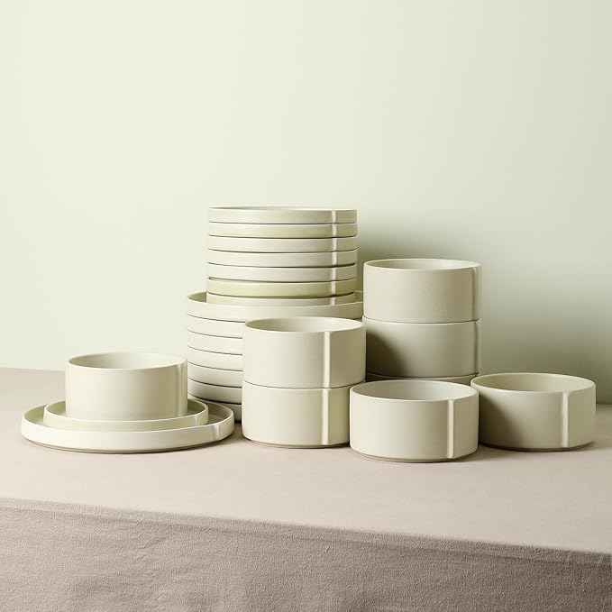 Stone Lain Bao 12-Piece Stoneware Dinnerware Set – Beige, Service for 4, Contemporary Round Dinner & Salad Plates with Cereal Bowls, Modern Tableware for Daily Dining, Hosting & Kitchen Décor