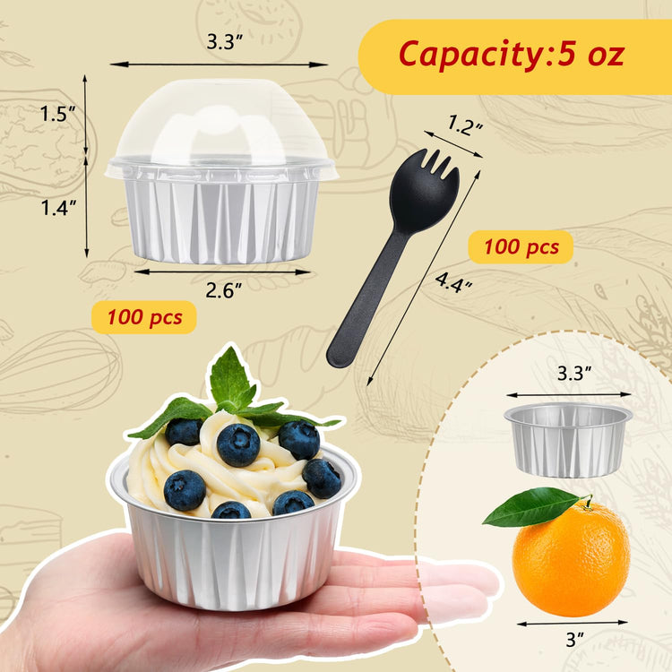 5oz Cupcake Tins with Dome Lids 100 Pack (5 Fl Oz)