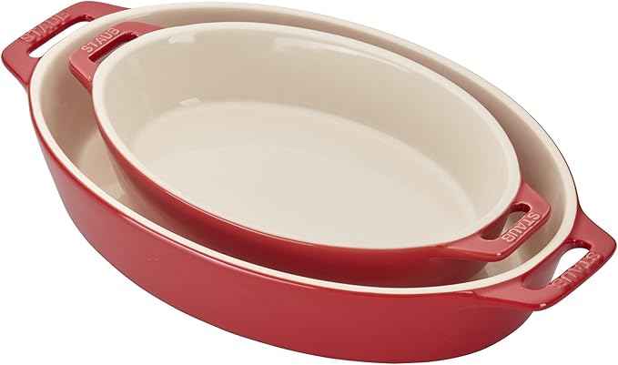 STAUB Ceramic Oval Baking Dish Set, 2-piece, Cherry
