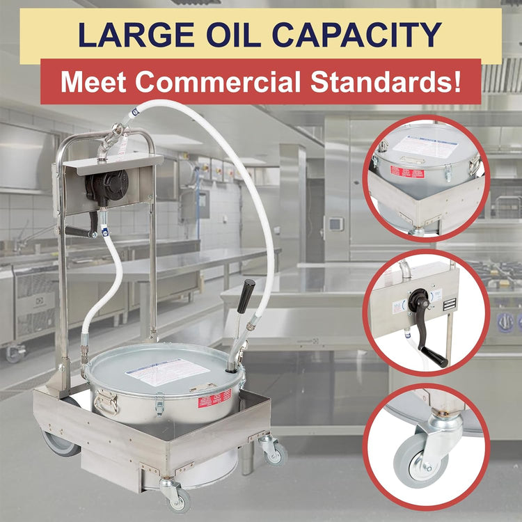 MirOil 75HD Fryer Oil Filter Machine w/Discard Trolley & Hand Operated Pump, Filtration System for Deep Fryer for Catering, Restaurant & Food Trucks, Portable Oil Filter Machine for 75lb Fryer Grease