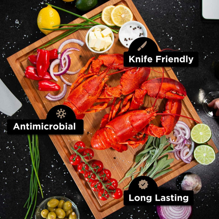 Medium Wood Cutting Board from American Cherry - A Reversible Butcher Block That Comes with Juice Groove for Cutting Meat and Juicy Veggies Easily - Cherry Chopping Board - 16x12x1.5 inches
