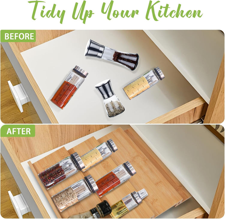 Bamboo Spice Drawer Organizer, 4 Tier Stackable Spice Rack for Cabinet, Seasoning Storage Organization,13'' Wide