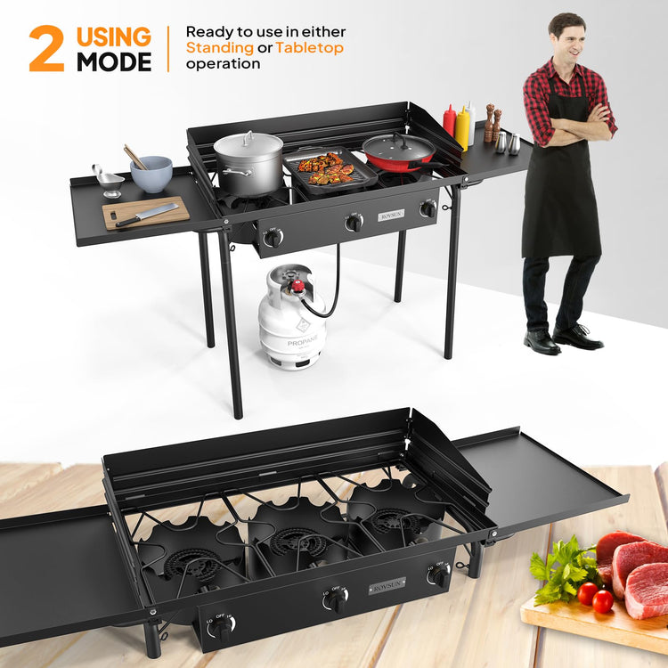 3 Burner Propane Gas Stove with Side Shelf & Carrying Bag