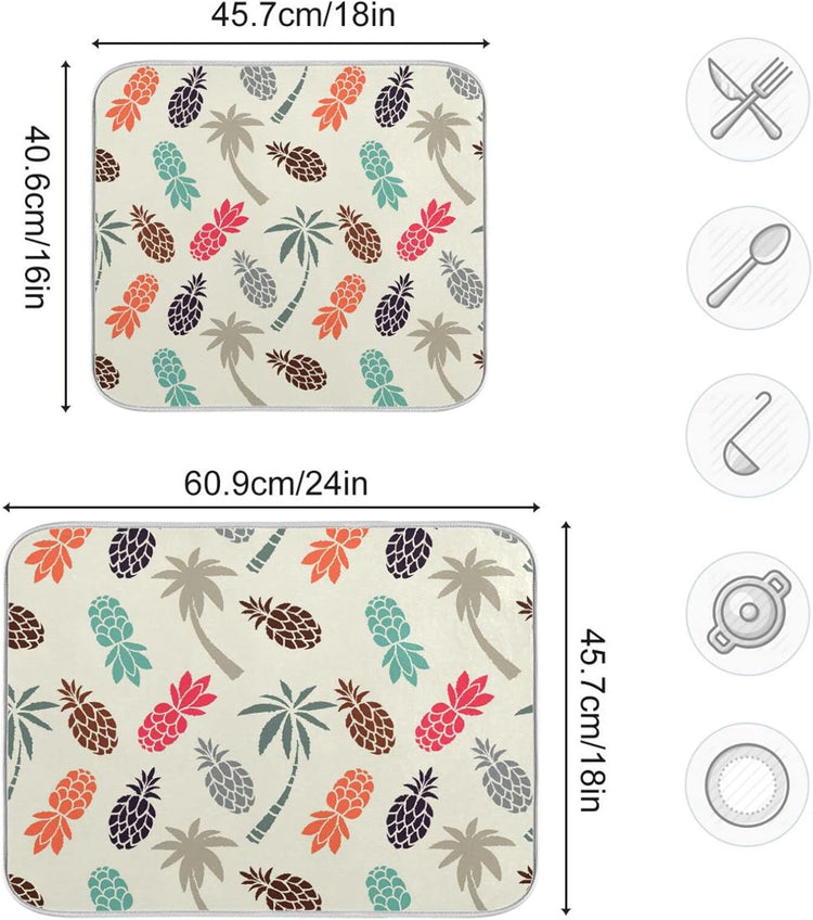 Super Absorbent Dish Drying Mat, Microfiber Fast-Drying Dish Mat, 16" x 18", Kitchen Dish Drying Pad Coconut Palm Trees Pineapples…