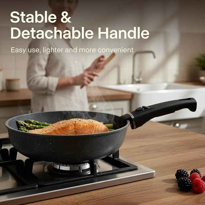 Pots and Pans Set Non Stick, Ceramic Cookware Sets 21 PCS, Granite Induction RV Kitchen Portable Stackable Cooking Set Removable Handles, Dishwasher & Oven Safe, Black