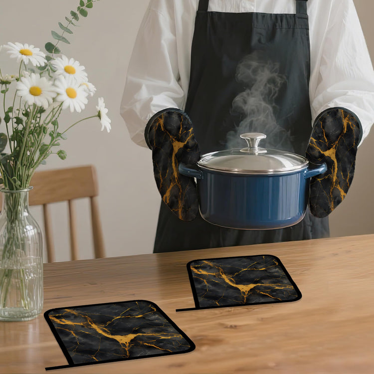 Marble Oven Mitts and Pot Holders Set (4 Count)