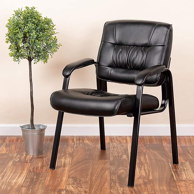 Flash Furniture Haeger LeatherSoft Tufted Executive Reception Chair with Padded Armrests, Upholstered Side Chair for Living Room or Office, Black