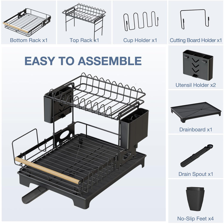 2 Tier Dish Rack Large Capacity Dish Drying Rack for Kitchen Counter Anti
