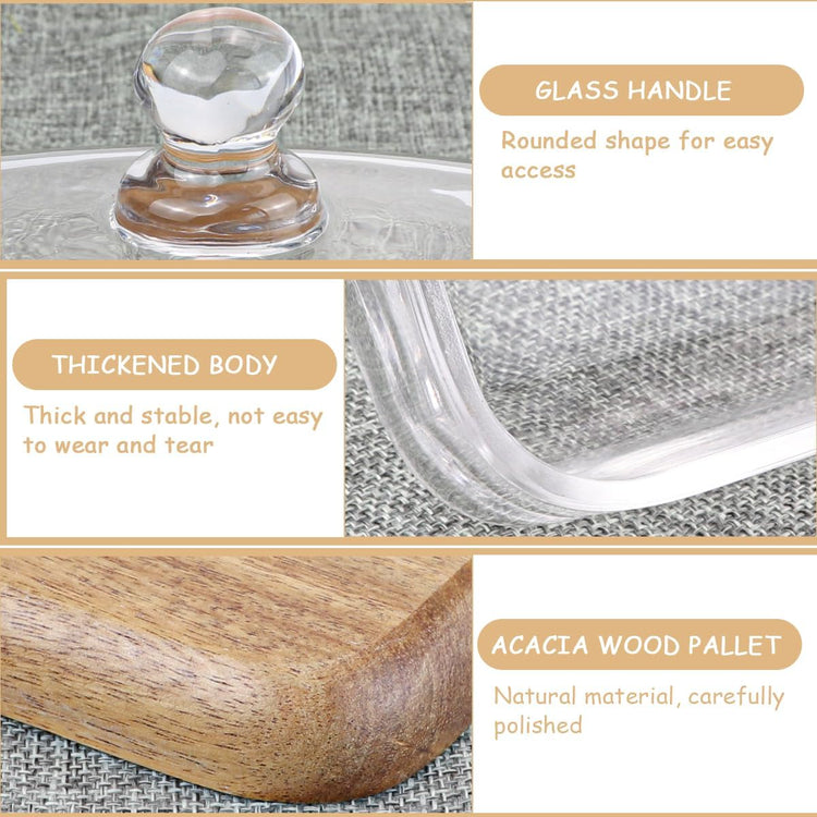Glass Butter Dish with Lid Clear Glass Butter Keeper Container for Butter, Cream Cheese, and Dessert Cake(Acacia)