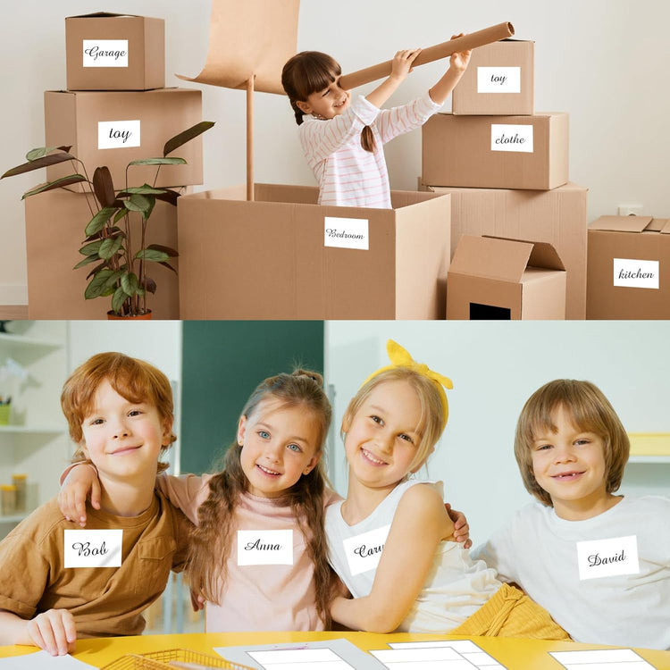 STARLIBOO Removable Colored Labels Stickers, 3X5 Inch Removable Large Label Stickers for Moving Boxes and Storage Bins- Waterproof- Tear Resistant (White)