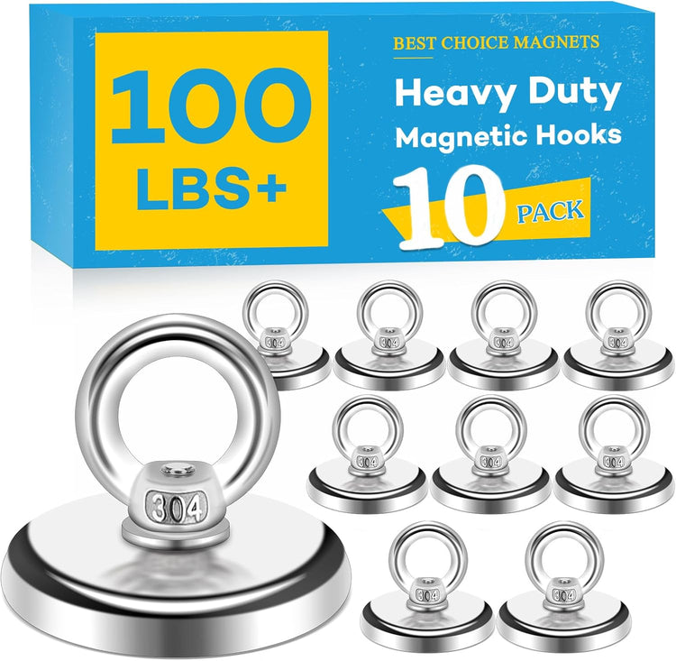 Magnetic Hooks, 100 LB(45KG) Heavy Duty Magnetic Hooks with Countersunk Hole Eyebolt, Perfect for Home, Kitchen, Workplace, Office and Garage, Pack of 10 Brand