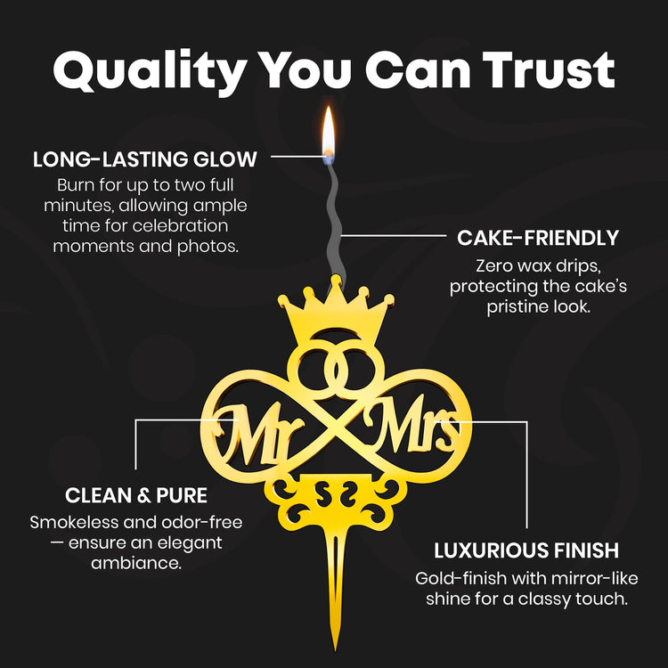 Mr and Mrs Reusable Gold Romantic Cake Candle