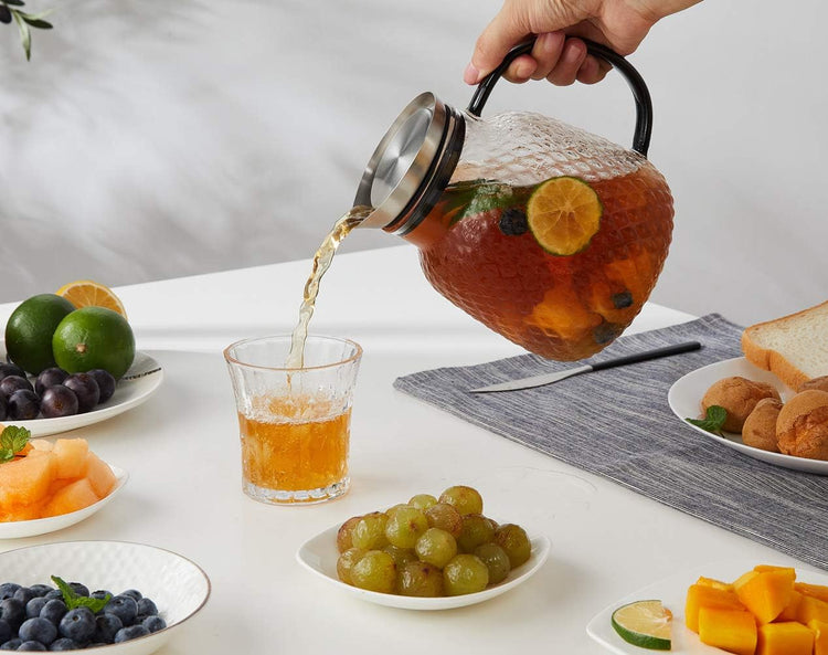 Purefold 40 ounces “Pineapple Series” Glass Pitcher with Stainless Steel Lid, Hot/Cold Water jug for Coffee, Lemonade, Iced Sun Tea,Beverage, Milk