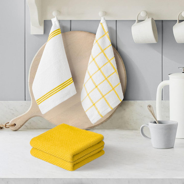 Artoid Mode Ring Spun Cotton Yellow Dishcloth Kitchen Towels, 12x12 Inch Ultra Soft Absorbent Quick Drying Household Cleaning Kitchen Rags Set of 6 - Nestoria