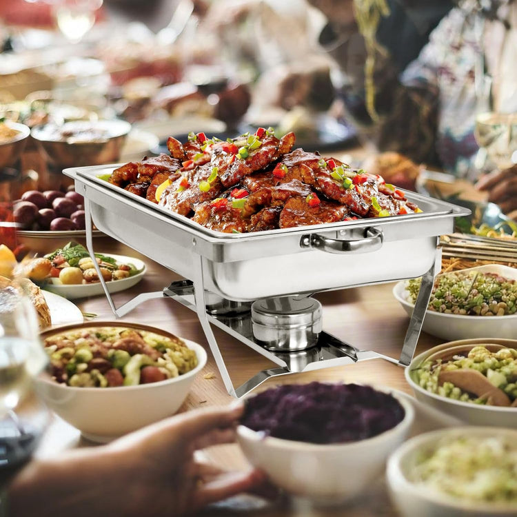 8QT Chafing Dish Buffet Set, Stainless Steel Food Warmer Kit with Lids, Food Pans, Water Pan and Fuel Holders for Restaurant Catering Parties Weddings (1 PC)