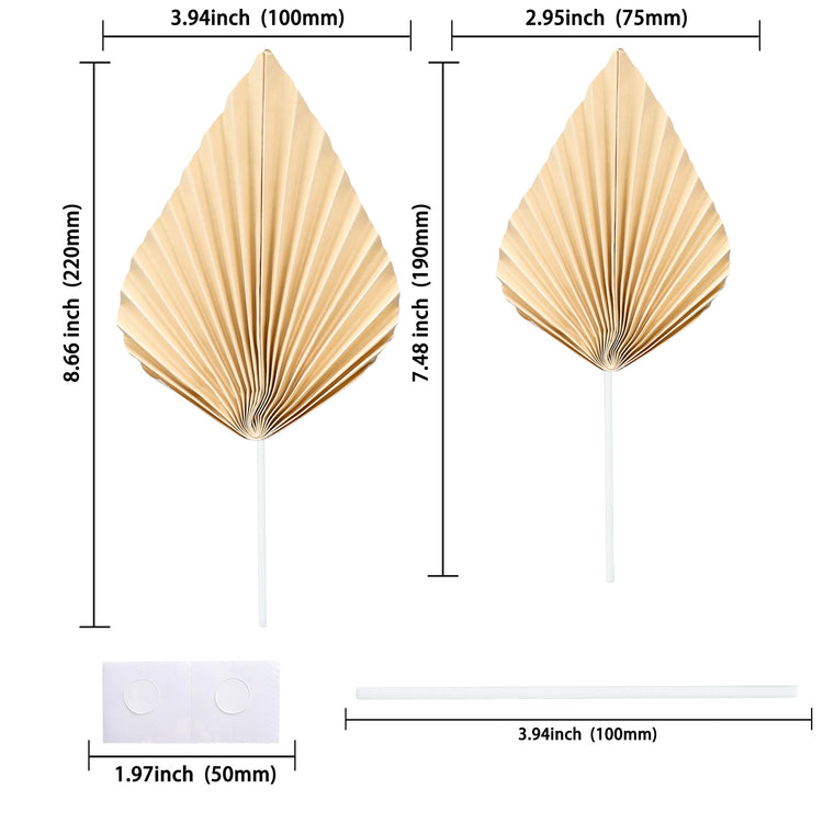 6Pcs Paper Palm Fan Cake Toppers Palm Leaf Fan Cake Topper Palm Spear Leaf Cupcake Toppers Cake Insert Decoration For Cake Decorating Diy Craft Project Home Wedding Party Supplies Beige (6 Count)