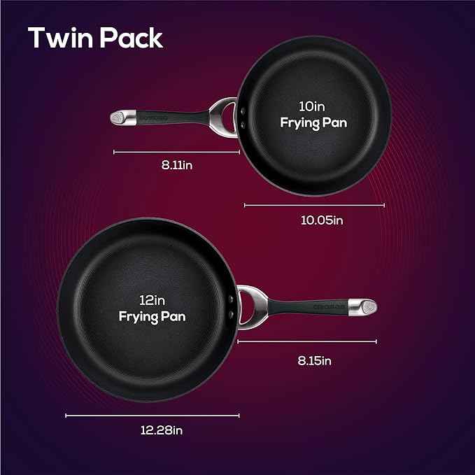 Circulon Symmetry Hard Anodized Nonstick Frying Pan Set / Skillet Set - 10 Inch and 12 Inch, Black