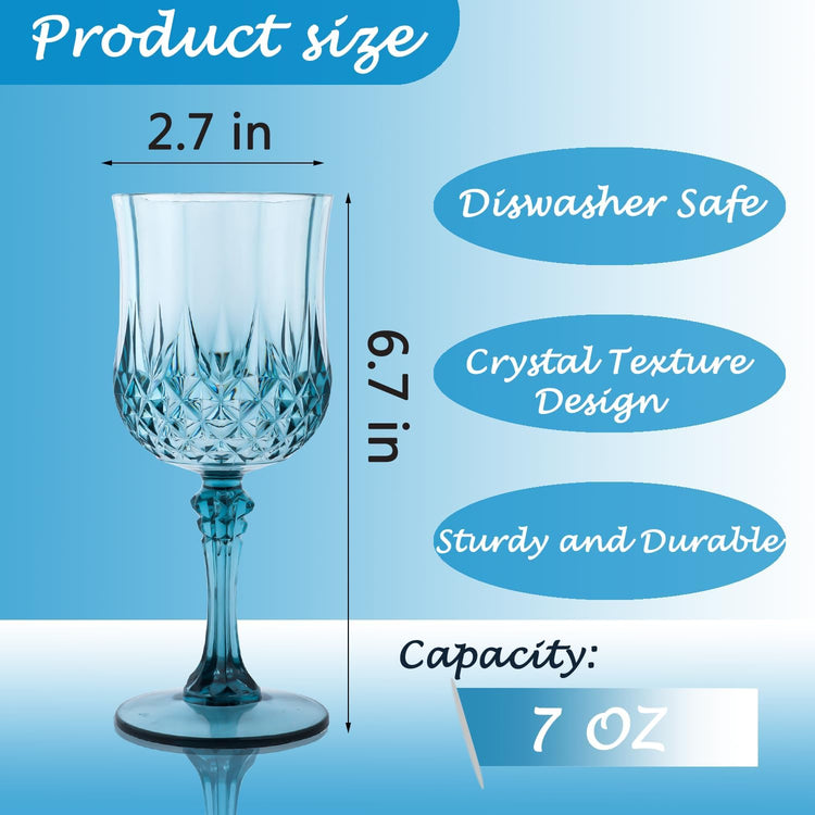Plastic Wine Glasses,Plastic Goblets Vintage Style Cordial Drinking Glasses for Wedding Reception, Grand Event Party Supplies (48, Dusty Blue)