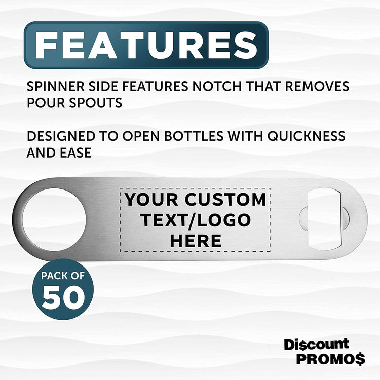 Custom Stainless Steel Beer Bottle Openers Set of 50, Personalized Bulk Pack - Bartender Kit, Bar Accessories, Perfect for Parties, Indoor & Outdoor Events - Silver