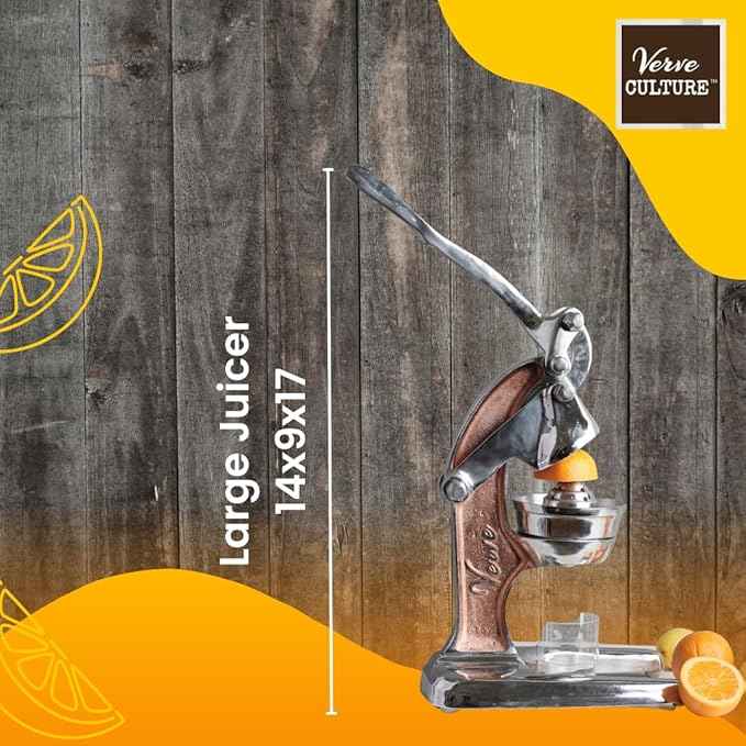 Artisan Cast Aluminum Professional Grade Manual Hand Press Juicer for Orange, Grapefruit, and Large Citrus Fruits Morning Drinks, Cocktails, or Cooking by Verve CULTURE - Rose Gold - Large 14x9x17