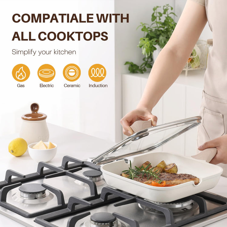 Nonstick Grilling Pan with Lid for Stove Tops