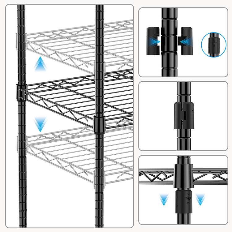 1000 lbs 4Tier Shelf Metal Storage Shelves Wire Rack Closet Organizers for Garage Kitchen Bathroom Laundry Black 13.7" D x 29.5" W x 47.2" H (4 Count)