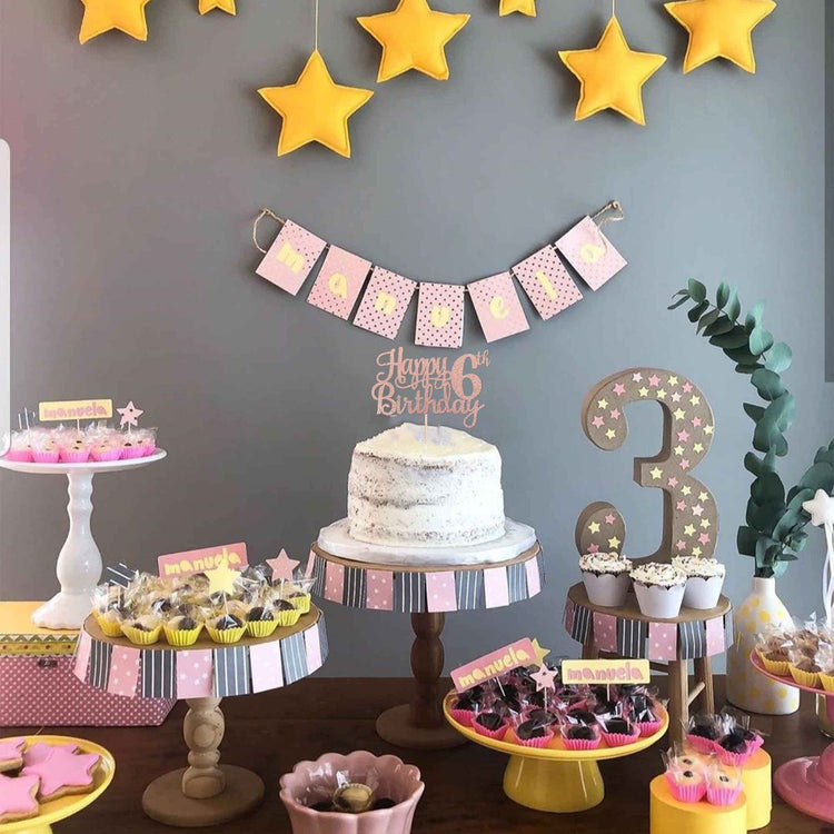 1 PCS Happy 6th Birthday Cake Topper Glitter Cheers to 6 Years Cake Pick Number 6 Fabulous Cake Decoration for 6th Birthday Party Decorations Supplies Rose Gold