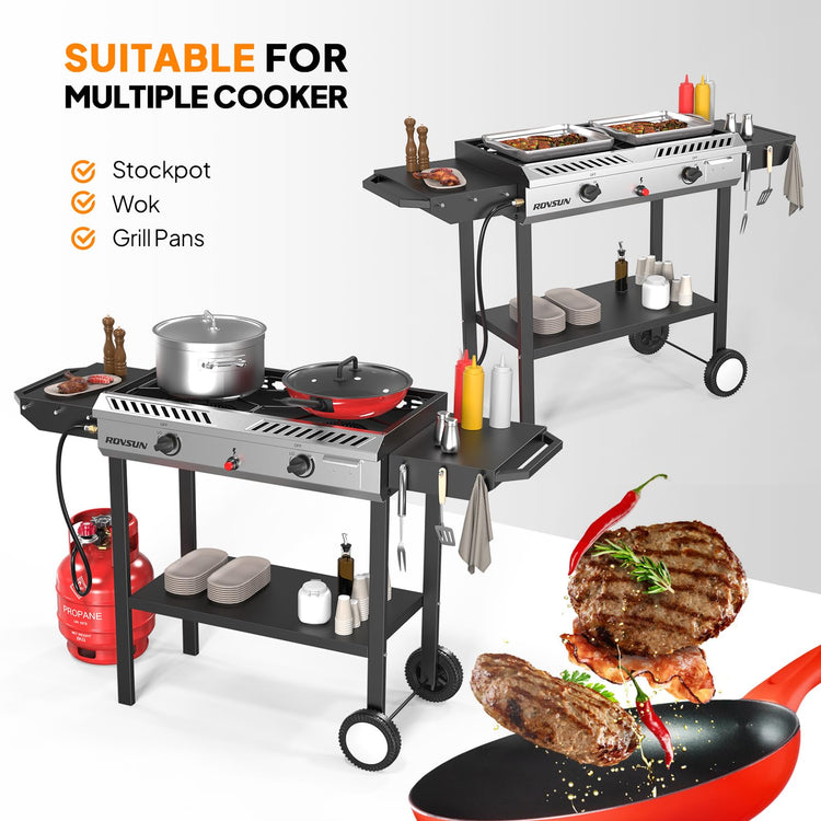 2 Burner Outdoor Propane Gas Stove with Auto